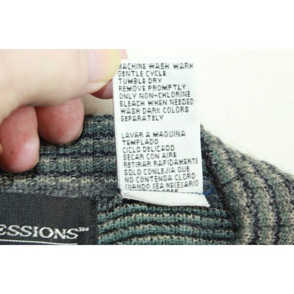 Vintage Expressions Gray Green Striped Acrylic Knit Sweater Size L Naturecore - Picture 7 of 9